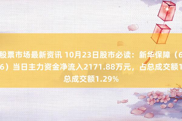 股票市场最新资讯 10月23日股市必读：新华保障（601336）当日主力资金净流入2171.88万元，占总成交额1.29%