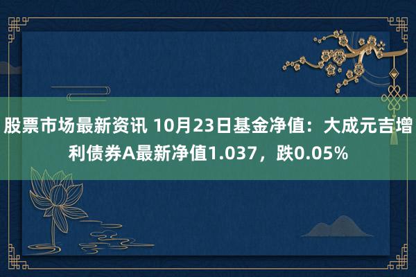 股票市场最新资讯 10月23日基金净值：大成元吉增利债券A最新净值1.037，跌0.05%