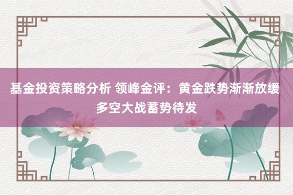 基金投资策略分析 领峰金评：黄金跌势渐渐放缓 多空大战蓄势待发