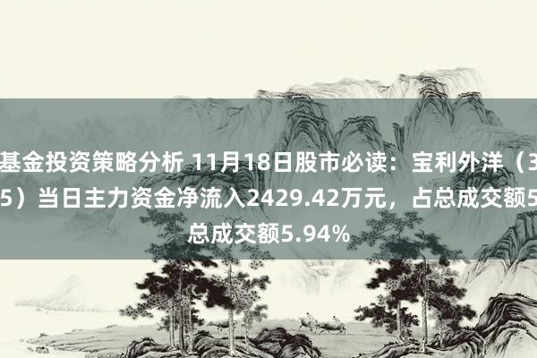 基金投资策略分析 11月18日股市必读：宝利外洋（300135）当日主力资金净流入2429.42万元，占总成交额5.94%