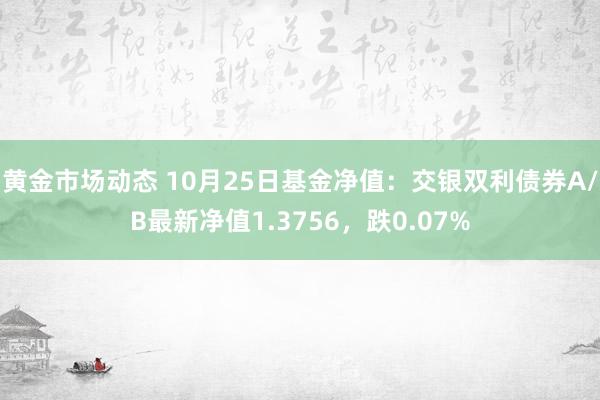 黄金市场动态 10月25日基金净值：交银双利债券A/B最新净值1.3756，跌0.07%