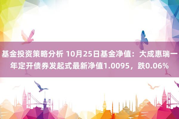 基金投资策略分析 10月25日基金净值：大成惠瑞一年定开债券发起式最新净值1.0095，跌0.06%