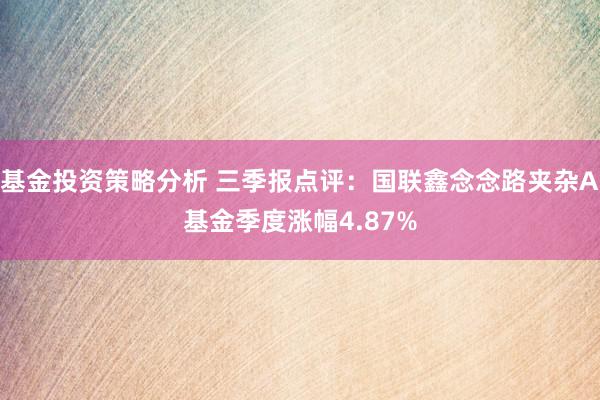 基金投资策略分析 三季报点评：国联鑫念念路夹杂A基金季度涨幅4.87%