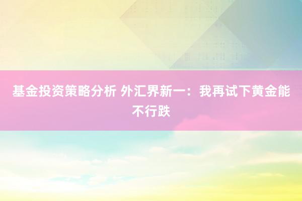 基金投资策略分析 外汇界新一：我再试下黄金能不行跌