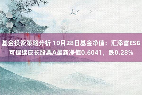 基金投资策略分析 10月28日基金净值：汇添富ESG可捏续成长股票A最新净值0.6041，跌0.28%