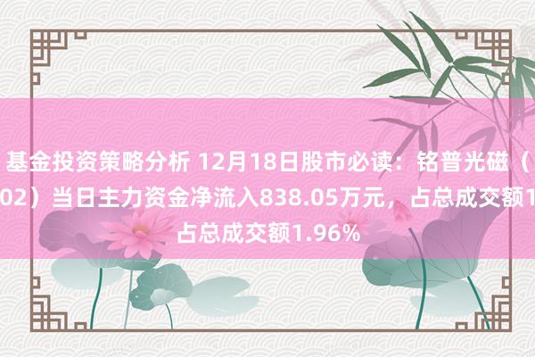 基金投资策略分析 12月18日股市必读：铭普光磁（002902）当日主力资金净流入838.05万元，占总成交额1.96%