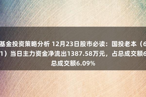 基金投资策略分析 12月23日股市必读：国投老本（600061）当日主力资金净流出1387.58万元，占总成交额6.09%