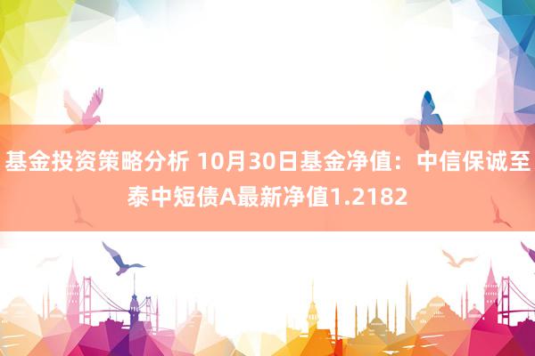 基金投资策略分析 10月30日基金净值：中信保诚至泰中短债A最新净值1.2182