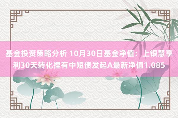 基金投资策略分析 10月30日基金净值：上银慧享利30天转化捏有中短债发起A最新净值1.085