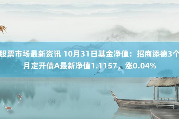 股票市场最新资讯 10月31日基金净值：招商添德3个月定开债A最新净值1.1157，涨0.04%