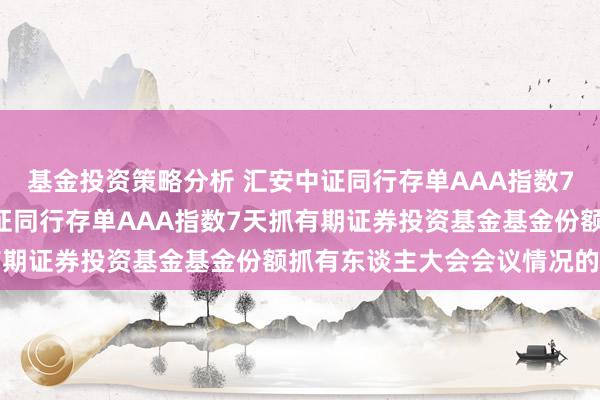 基金投资策略分析 汇安中证同行存单AAA指数7天抓有期: 对于汇安中证同行存单AAA指数7天抓有期证券投资基金基金份额抓有东谈主大会会议情况的公告