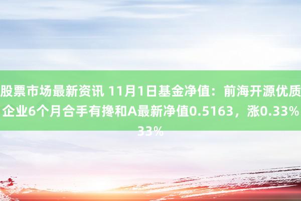 股票市场最新资讯 11月1日基金净值：前海开源优质企业6个月合手有搀和A最新净值0.5163，涨0.33%