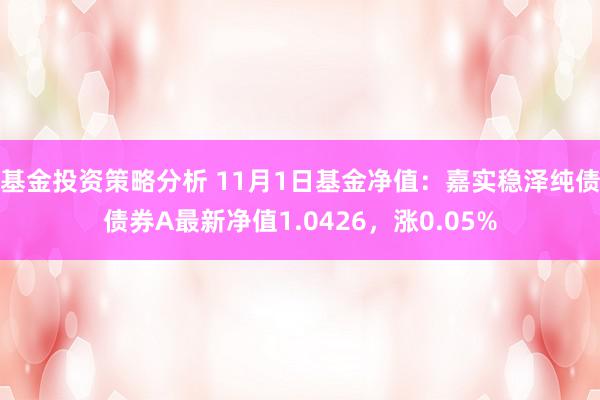 基金投资策略分析 11月1日基金净值：嘉实稳泽纯债债券A最新净值1.0426，涨0.05%