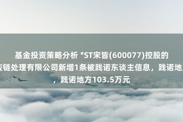 基金投资策略分析 *ST宋皆(600077)控股的浙江宋皆供应链处理有限公司新增1条被践诺东谈主信息，践诺地方103.5万元