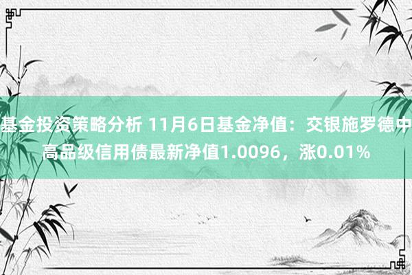 基金投资策略分析 11月6日基金净值：交银施罗德中高品级信用债最新净值1.0096，涨0.01%