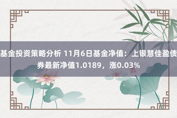 基金投资策略分析 11月6日基金净值：上银慧佳盈债券最新净值1.0189，涨0.03%