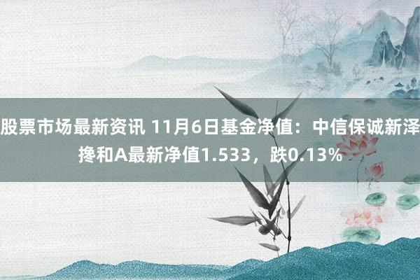 股票市场最新资讯 11月6日基金净值：中信保诚新泽搀和A最新净值1.533，跌0.13%