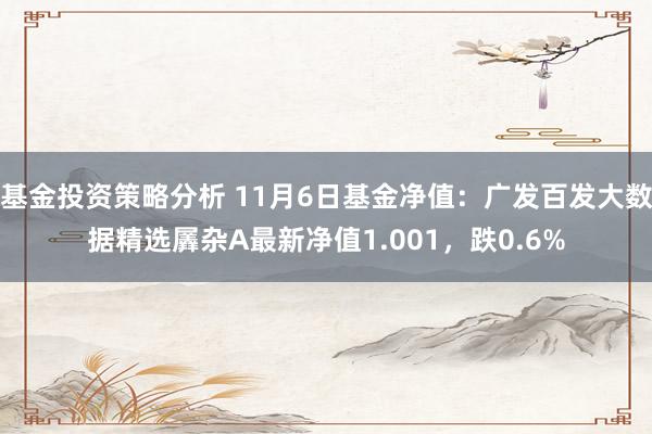 基金投资策略分析 11月6日基金净值：广发百发大数据精选羼杂A最新净值1.001，跌0.6%