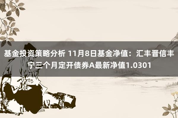 基金投资策略分析 11月8日基金净值：汇丰晋信丰宁三个月定开债券A最新净值1.0301