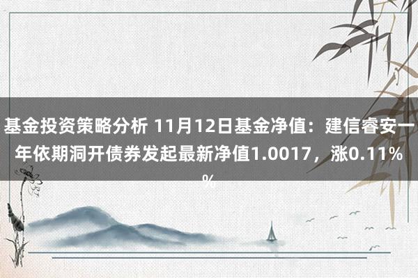 基金投资策略分析 11月12日基金净值：建信睿安一年依期洞开债券发起最新净值1.0017，涨0.11%