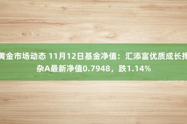 黄金市场动态 11月12日基金净值：汇添富优质成长搀杂A最新净值0.7948，跌1.14%