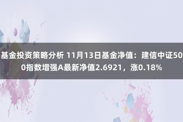 基金投资策略分析 11月13日基金净值：建信中证500指数增强A最新净值2.6921，涨0.18%