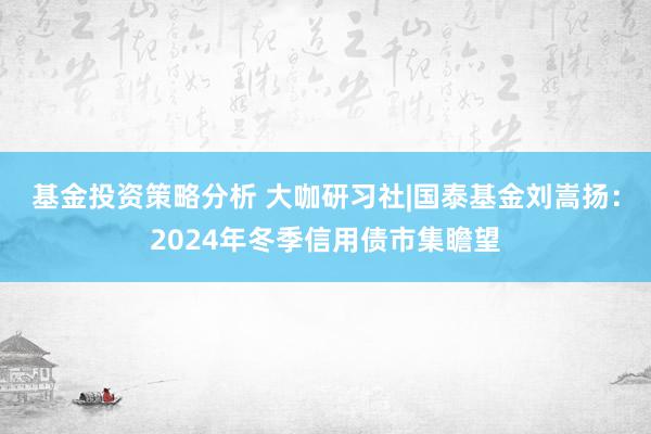 基金投资策略分析 大咖研习社|国泰基金刘嵩扬：2024年冬季信用债市集瞻望