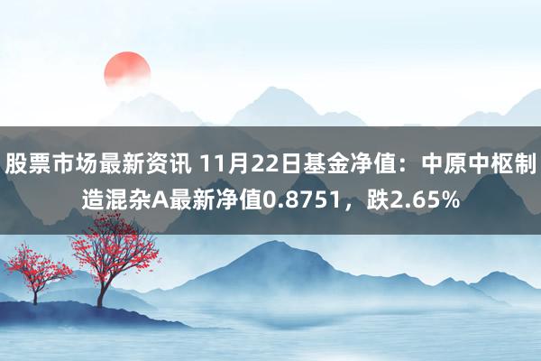 股票市场最新资讯 11月22日基金净值：中原中枢制造混杂A最新净值0.8751，跌2.65%