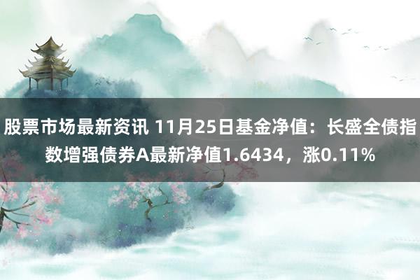 股票市场最新资讯 11月25日基金净值：长盛全债指数增强债券A最新净值1.6434，涨0.11%