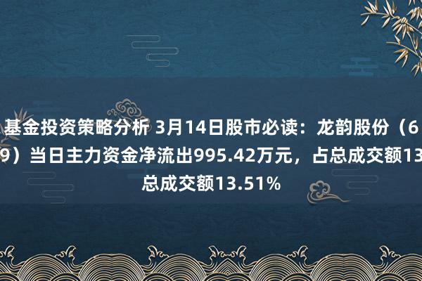 基金投资策略分析 3月14日股市必读：龙韵股份（603729）当日主力资金净流出995.42万元，占总成交额13.51%